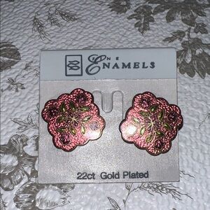 Pink and Green Gold Plated Earrings